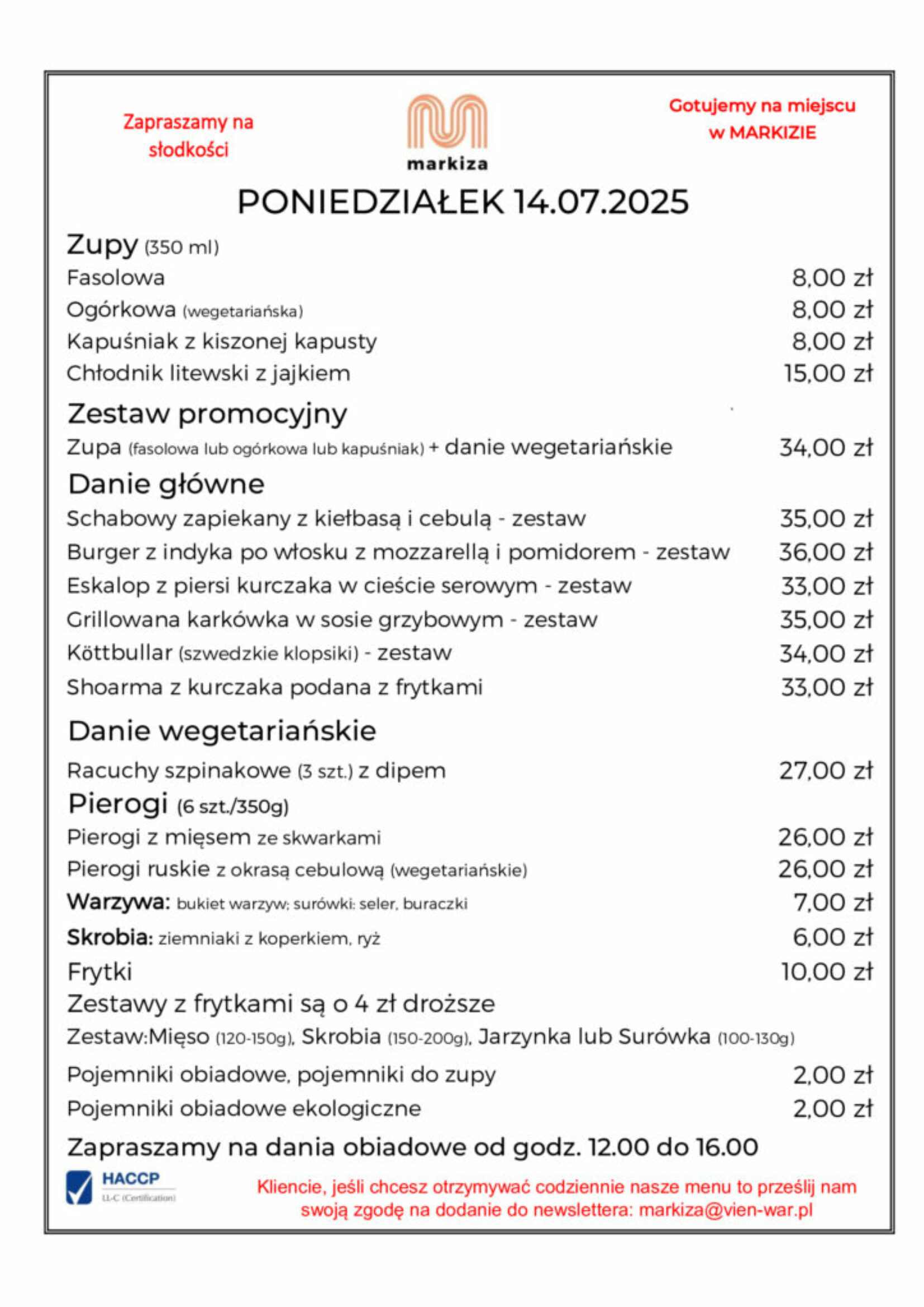 menu markiza 14.07