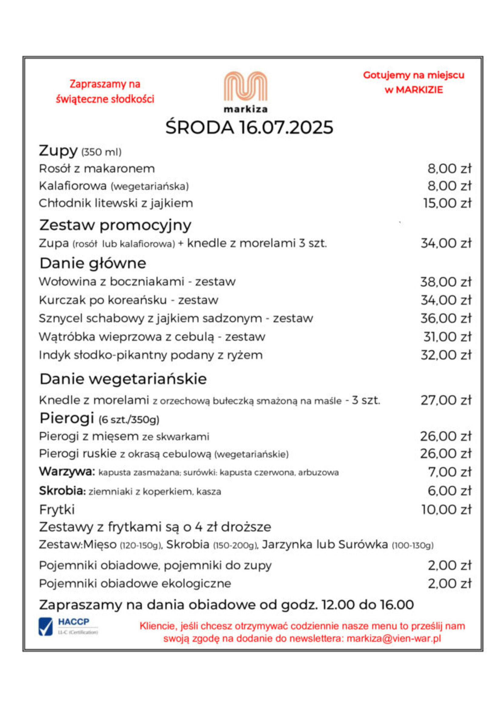 menu markiza 16.07